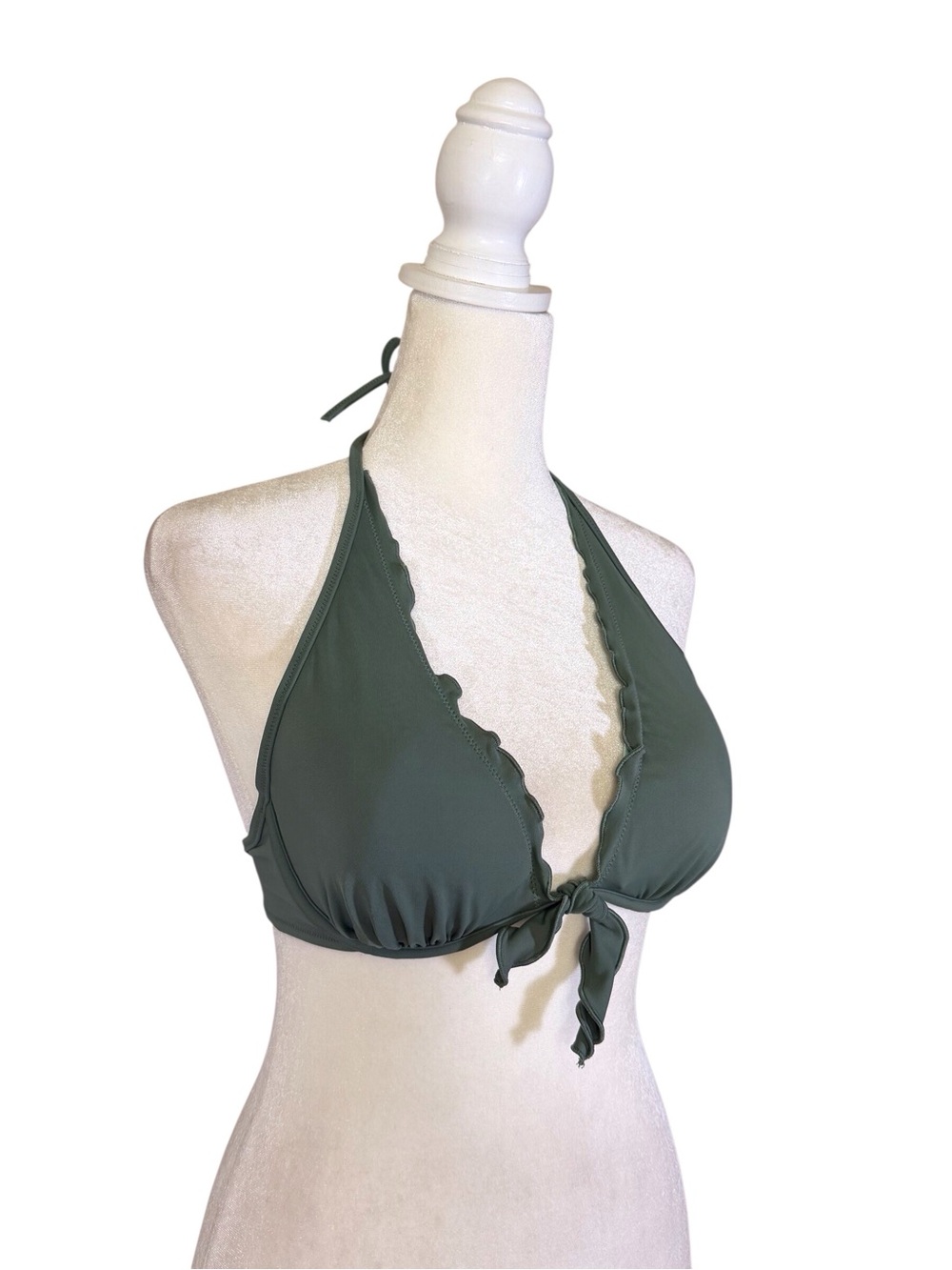 Victoria Secret Olive Green Halter ruffle Bikini Top women’s size 34C